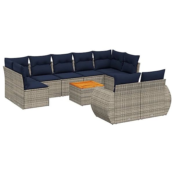 vidaXL 10-Tlg Gartensofa-Set mit Kissen Grau Polyrattan 3225158 günstig online kaufen