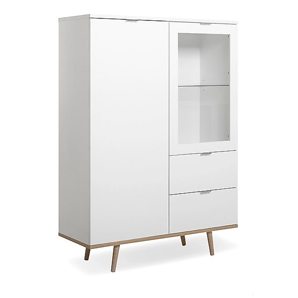 Furn.Design Highboard Weiß Matt Eiche 100 x 140 cm 2-türig Skandinavisch Lu günstig online kaufen
