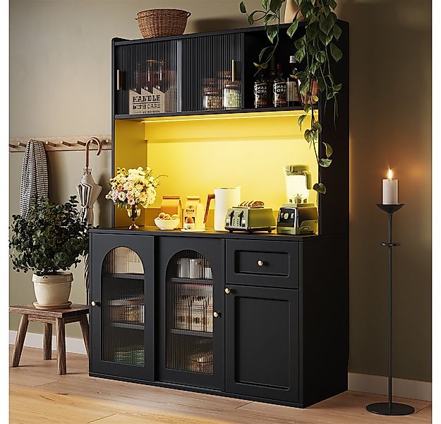 REDOM Hochschrank Vitrinenschrank,Buffetschrank (mit LED-Beleuchtung, Verst günstig online kaufen