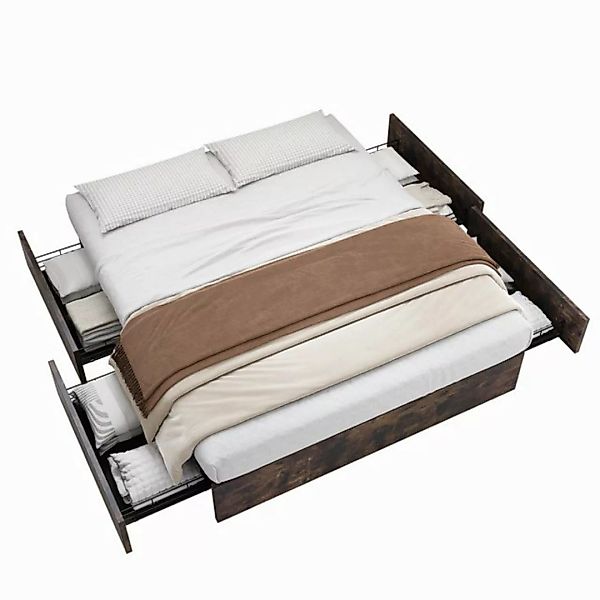 OKWISH Metallbett Flachbett,Stauraumbett,Vier Schubladen (Metallbett 140x20 günstig online kaufen