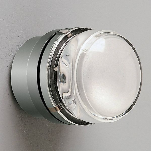 Oluce Wandleuchte Fresnel, chrom, Glaslinse, IP44, E14 günstig online kaufen