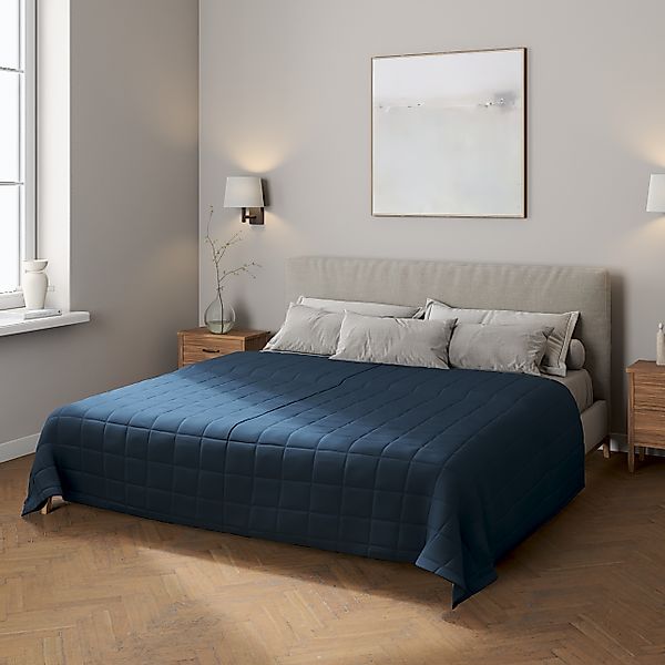 Tagesdecke mit Karosteppung, marinenblau, Quadro (136-04) günstig online kaufen