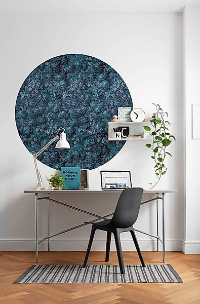 Sanders & Sanders Selbstklebende Runde Tapete Blätter Dunkelblau Ø 125 cm 6 günstig online kaufen