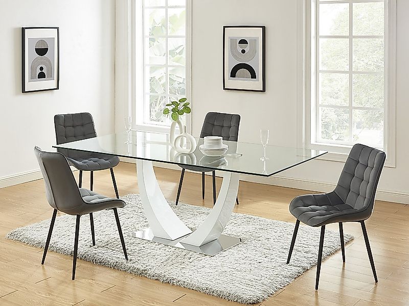 Polsterstuhl 6er-Set - Samt & schwarzes Metall - Grau - OLLUA günstig online kaufen