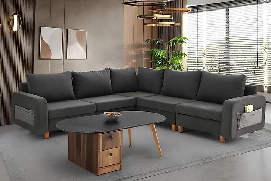 JVmoebel Ecksofa Couch Ecksofa L-Form Grau Stoffsofa Polstersofa Design Gro günstig online kaufen