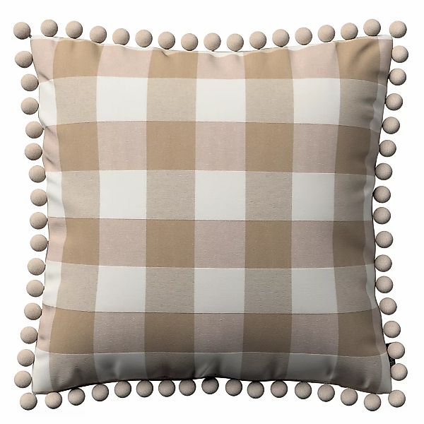 Kissenhülle Wera mit Bommeln, weiss-beige kariert, 45 x 45 cm, Quadro (136- günstig online kaufen