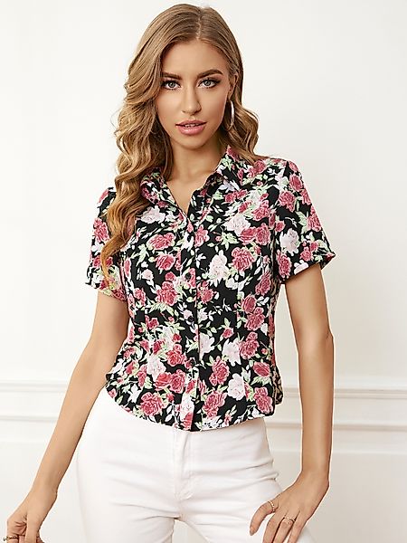 YOINS Allover-Blumendruck Classic Bluse mit Kragen günstig online kaufen