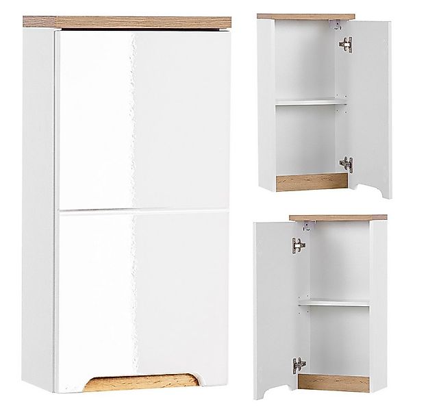 Lomadox Hängeschrank SOLNA-56 Badezimmer, Hochglanz weiß mit Wotaneiche, Bx günstig online kaufen