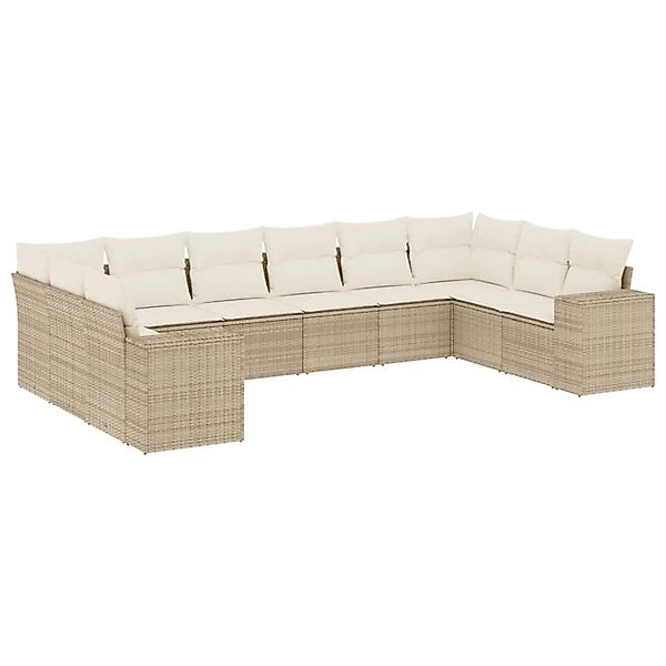 vidaXL 10-Tlg Garten-Sofagarnitur mit Kissen Beige Poly Rattan 3223067 günstig online kaufen