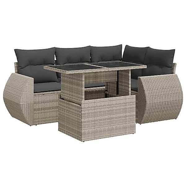 vidaXL 5-Tlg Garten-Sofagarnitur mit Kissen Hellgrau Poly Rattan 3326633 günstig online kaufen