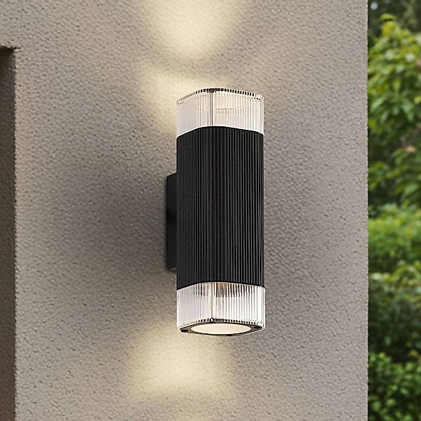 Lindby Außenwandlampe Halvar, schwarz, 24 cm, 2 x GU10, IP65 günstig online kaufen
