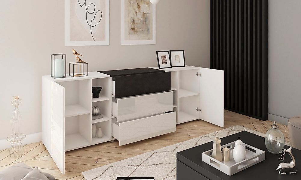 INOSIGN Sideboard "BERLIN", Moderne grifflose Kommode Breite 190 cm, offene günstig online kaufen