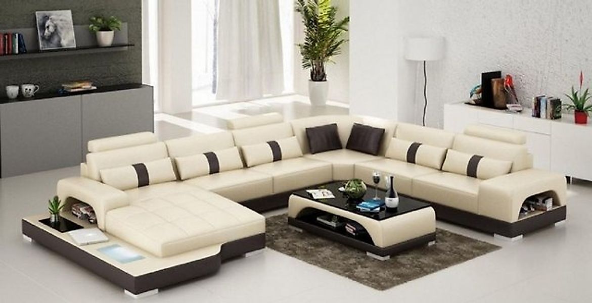 JVmoebel Ecksofa Leder U Form Wohnlandschaft Couch Big XXL Sofa mit USB Pol günstig online kaufen
