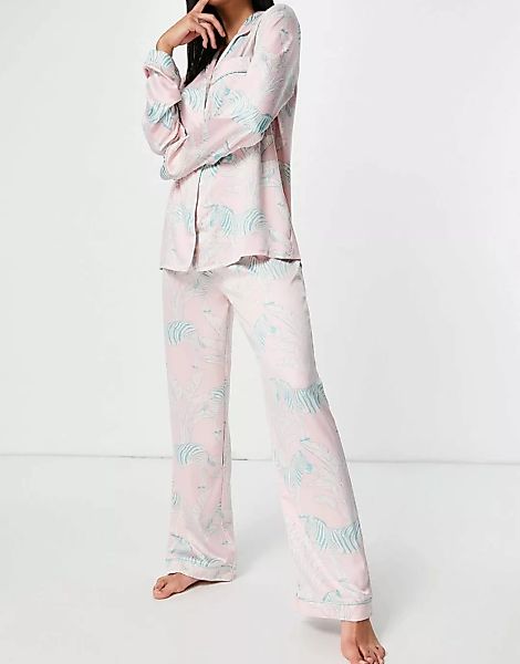 Chelsea Peers – Hochwertiges, langes Satin-Pyjamaset mit Reverskragen und Z günstig online kaufen