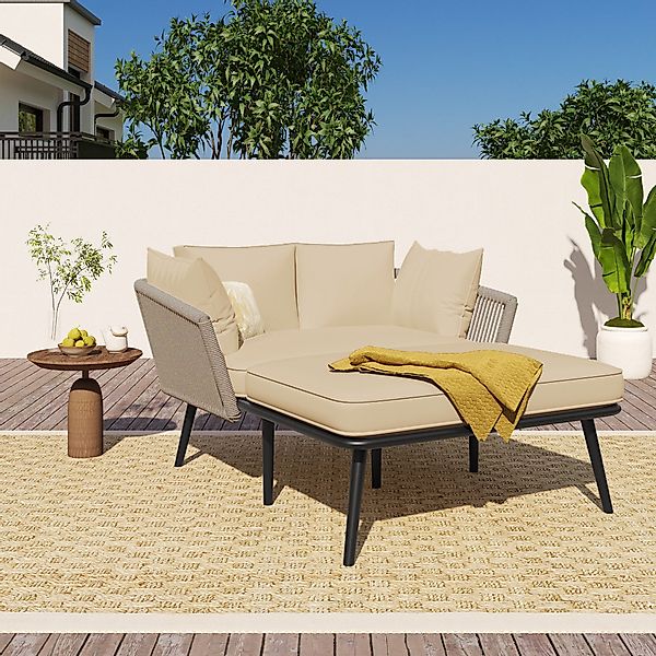 Merax Loungebett, mit Stahlrahmen und Kissen,Gartenliege,Gartenlounge,Garte günstig online kaufen