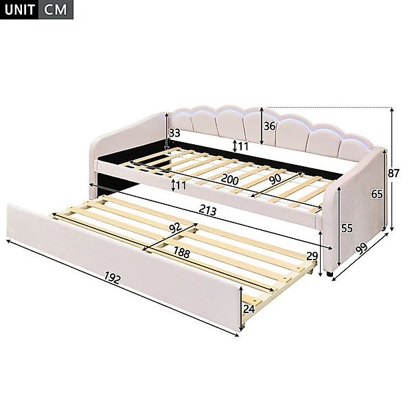 Merax Daybett 90x200cm mit Ausziehbett 90x190cm (1 tlg), Samt Polsterbett S günstig online kaufen