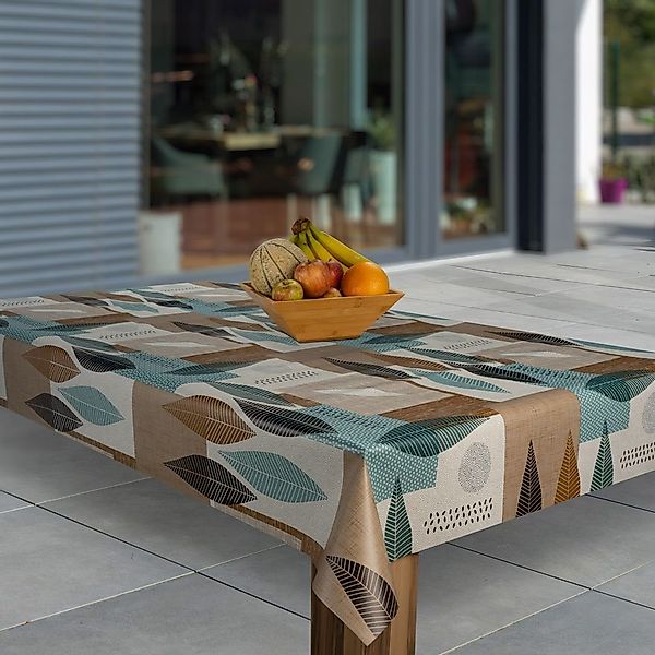 laro Tischdecke Wachstuch-Tischdecken Blätter Braun Blau günstig online kaufen