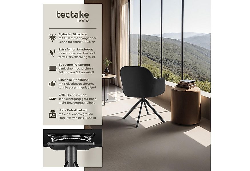 tectake Esszimmerstuhl Samt-Drehstuhl Lona mit dicker Polsterung (Set, 4 St günstig online kaufen