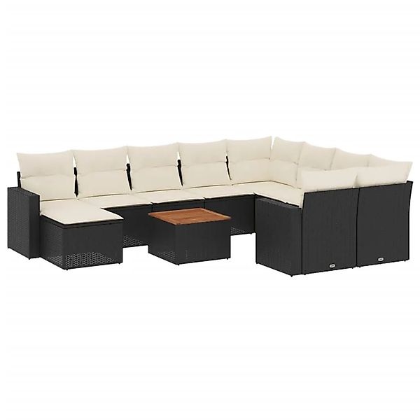 vidaXL 11-Tlg Garten-Sofagarnitur mit Kissen Schwarz Poly Rattan 3224411 günstig online kaufen