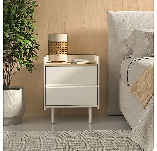 Vicco Nachtschrank Velina, Creme/Eiche, 48 x 58 cm mit 2 Schubladen (1-St) günstig online kaufen