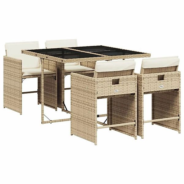 vidaXL 5-tlg Garten-Essgruppe mit Kissen Beige Poly Rattan Modell 33 günstig online kaufen