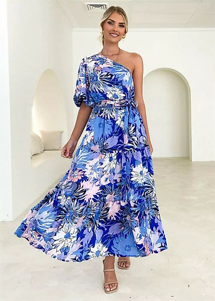 RUZU UG Dirndl Sommerliches bedrucktes Kleid kurzärmeliges Strandkleid lang günstig online kaufen