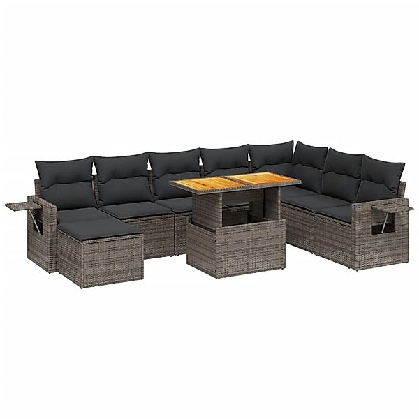vidaXL 9-Tlg Garten-Sofagarnitur mit Kissen Grau Poly Rattan 3275741 günstig online kaufen