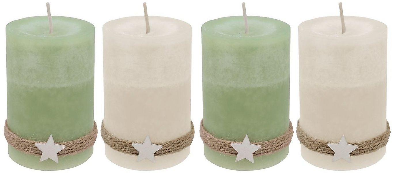 ZauberDeko Adventskerze 4 Adventskerzen Kerzen Stumpenkerzen Grün Creme Hol günstig online kaufen
