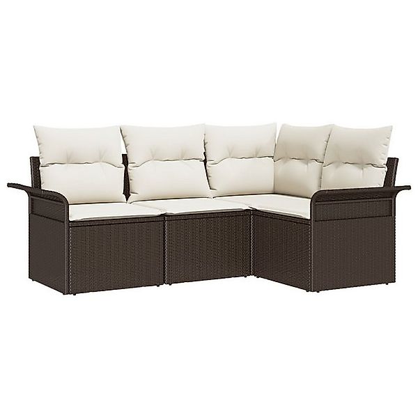 vidaXL Loungesofa 4-teiliges Garten Sofa Set mit Kissen Braun Poly Rattan, günstig online kaufen