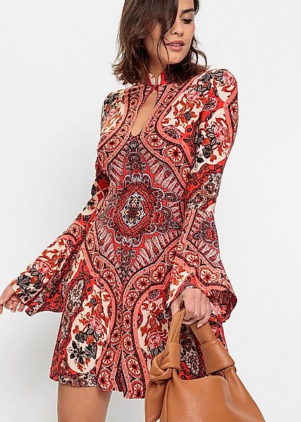 bonprix Jerseykleid Jerseykleid mit Stehkragen und Volant-Ärmel günstig online kaufen