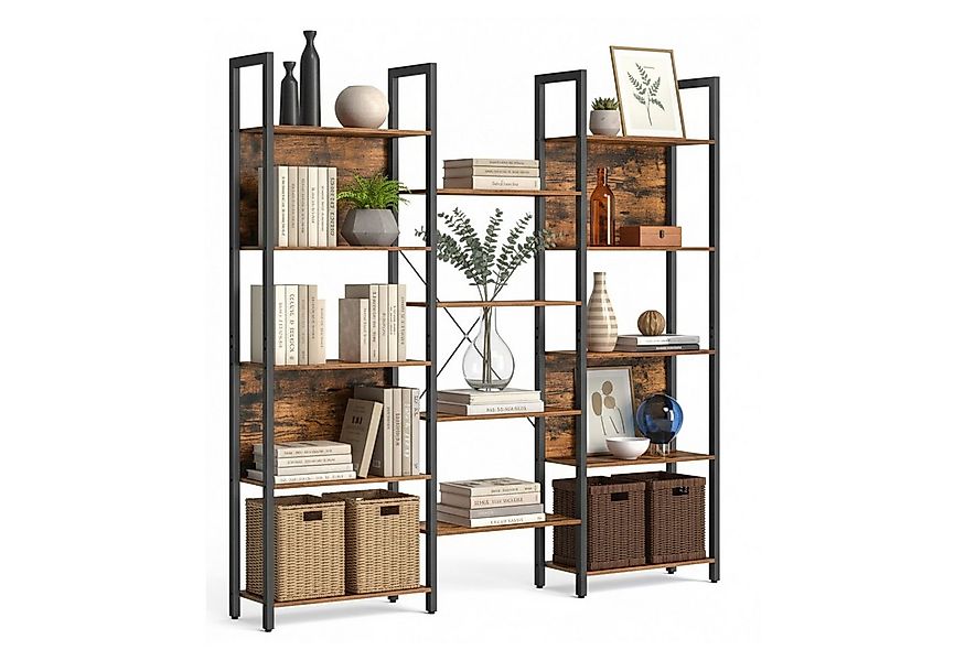 relaxdays Standregal Industrial Bücherregal 14 Ablagen, Vintagebraun günstig online kaufen