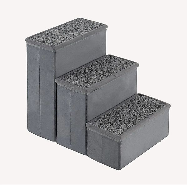 Costway Rutschfeste Hunderampe 3 Stufen mit Stauraum Grau 51 x 39 x 45 cm günstig online kaufen