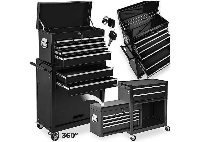 tectake Werkzeugwagen Werkstattwagen mit 10 Fächern, schwarz, 8 kugelgelage günstig online kaufen