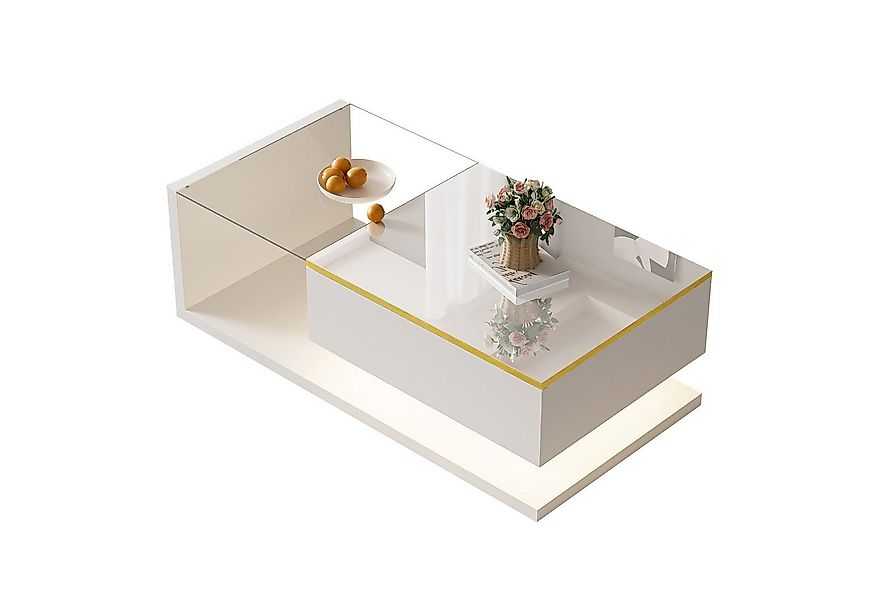 Merax Couchtisch hochglanz Beistelltisch mit Stauraum und Glastischplatte ( günstig online kaufen