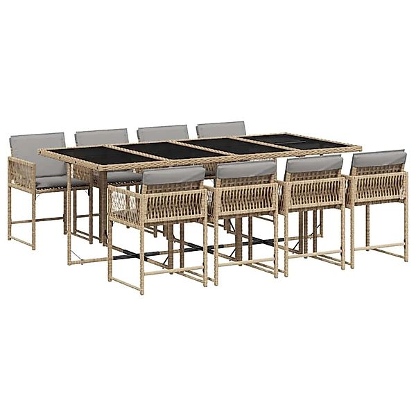 vidaXL 9-Tlg Garten-Essgruppe mit Kissen Beigemischung Poly Rattan 3211464 günstig online kaufen