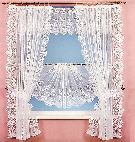 heimtexland Scheibengardine Jacquard Gardinen Set Blumen weiß durchscheinen günstig online kaufen