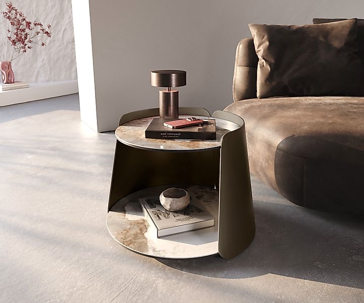 DELIFE Couchtisch Daban, Keramik Minas Melange Weiß-Beige 59x59 cm Gestell günstig online kaufen