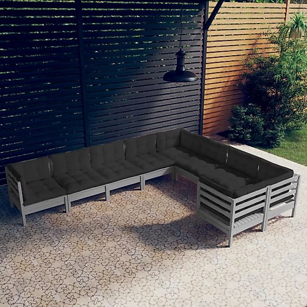 9-tlg. Garten-lounge-set Mit Kissen Grau Kiefernholz günstig online kaufen