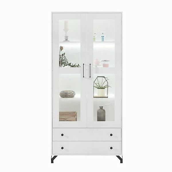 Lomadox Vitrine BEND-133 Standvitrine Vitrine weiß modern mit Beleuchtung 9 günstig online kaufen