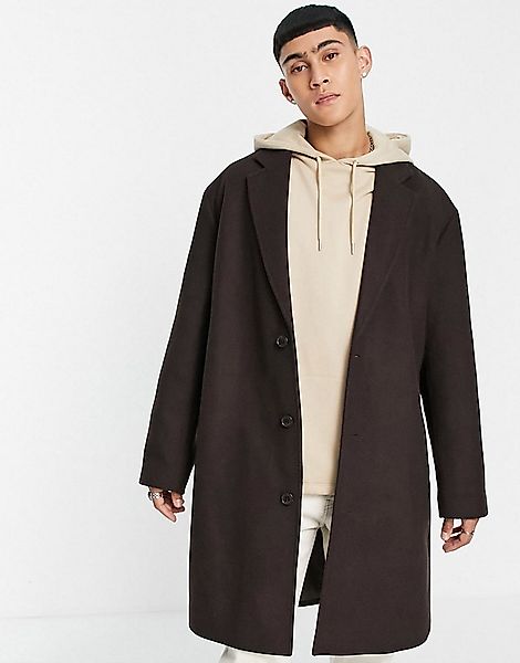 ASOS DESIGN – Locker geschnittener Mantel aus Wollmischung in Braun günstig online kaufen
