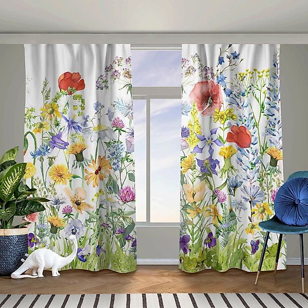 Vorhang Aquarellierte Blumenwiese günstig online kaufen