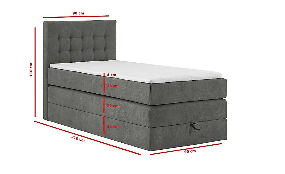 Boxspringbett mit Bettkasten Barcelona ¦ grau ¦ Maße (cm): H: 110 Betten > günstig online kaufen