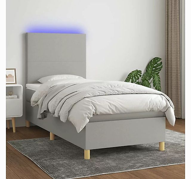 vidaXL Boxspringbett (90 x 190 cm, Schlichtes Design, Hellgrau), mit LED günstig online kaufen