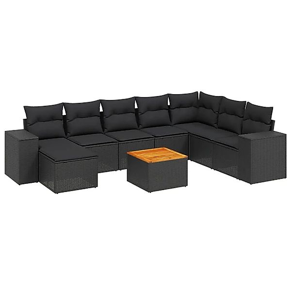 vidaXL 9-Tlg Garten-Sofagarnitur mit Kissen Schwarz Poly Rattan 3257910 günstig online kaufen