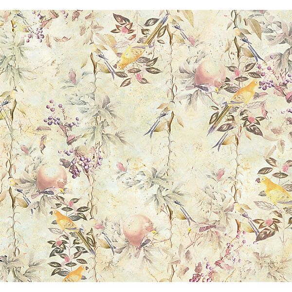 Sanders & Sanders Fototapete Blumen und Vögel Gelb und Beige 300 x 280 cm 6 günstig online kaufen