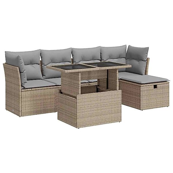 vidaXL 6-Tlg Garten-Sofagarnitur mit Kissen Beige Poly Rattan 3327769 günstig online kaufen