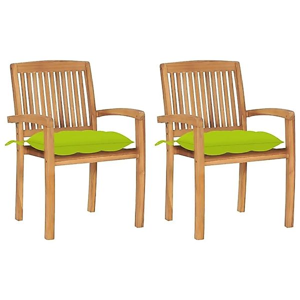 vidaXL Gartenstühle 2 Stk mit Hellgrünen Kissen Massivholz Teak 3063278 günstig online kaufen