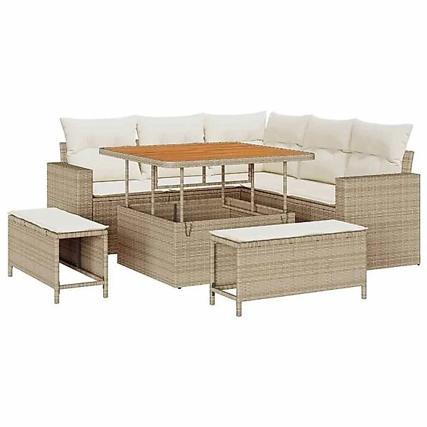 vidaXL Gartensofa-Set mit Kissen 9 Stk Beige und Creme Poly-Rattan 3363556 günstig online kaufen