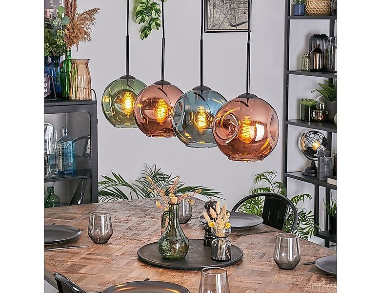 hofstein Hängeleuchte Hängelampe aus Metall/Glas in Schwarz/Kupfer/Blau/Grü günstig online kaufen