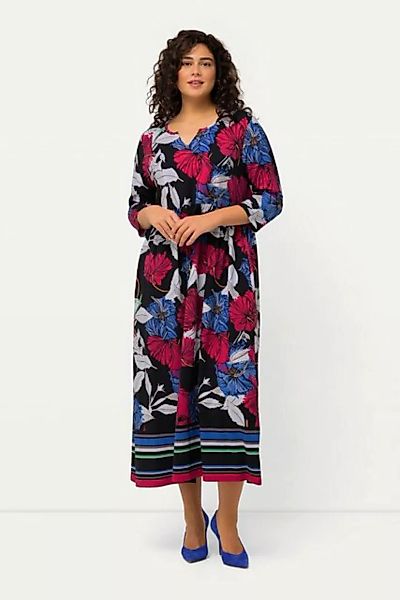 Ulla Popken Sommerkleid Jerseykleid Blumen Streifen Tunika-Ausschnitt günstig online kaufen